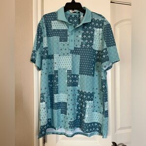 G/Fore men’s 2xl floral patchwork green polo shirt